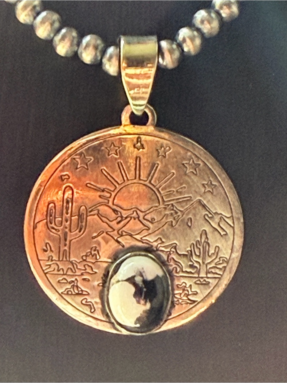 Sunrise Desert Medallion Pendant Sterling Silver with White Buffalo Stone